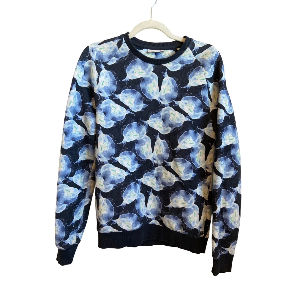 J.Lindeberg Sweat Navy Blue Jellyfish Print Raglan Sweatshirt Mens M